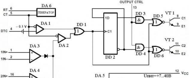 TL494CN: λειτουργικό διάγραμμα.  Chip TL494, είναι επίσης KA7500B και KR1114EU4 Tl494 αρχή λειτουργίας